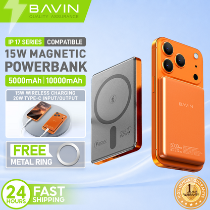 BAVIN PC1095 / PC1106 10000mAh 15W Ultra Thin Fast Charging Wireless Powerbank w/ Free Magnetic Ring