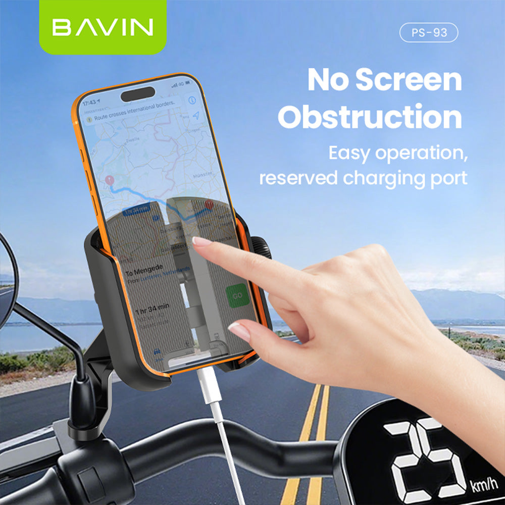 BAVIN PS93 Universal 360° Adjustable Shockproof Rearview Mirror Phone Holder Anti-Slip Mount for Motorcycle & Bike