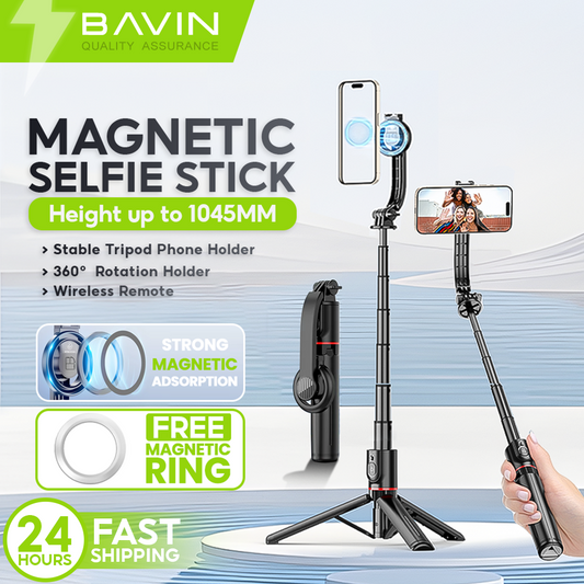 BAVIN P18 Magnetic Retractable Selfie Stick w/ Bluetooth Remote Extendable & Adjustable Tripod