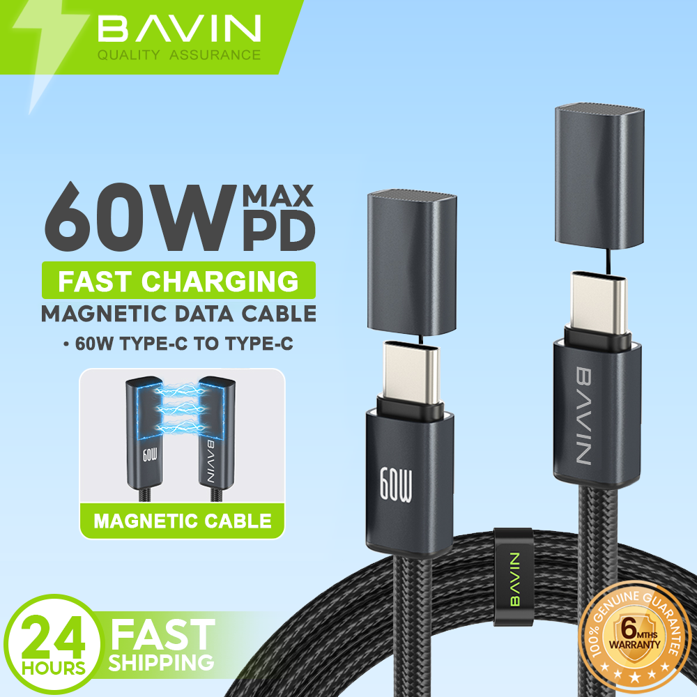 BAVIN CB427 Portable 1m 60W PD Fast Charging Magnetic Type-C Data Cable Braided for iPhone 17, Android