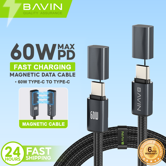 BAVIN CB427 Portable 1m 60W PD Fast Charging Magnetic Type-C Data Cable Braided for iPhone 17, Android
