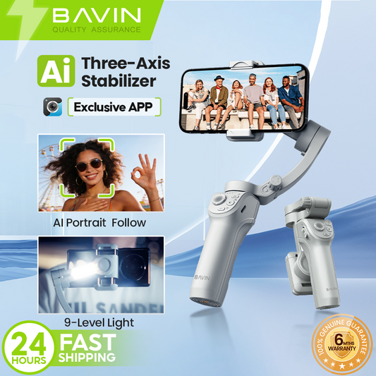 BAVIN P30/P31 Foldable Phone 3-Axis Gimbal Stabilizer w/Tripod/Fill Light/AI Smart Face Tracking
