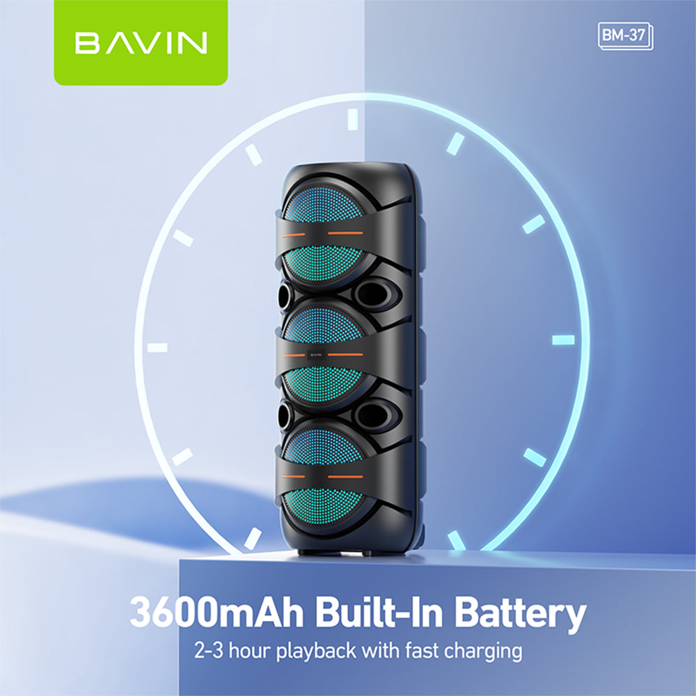 BAVIN BM37 Party Karaoke Wireless Bluetooth Speaker with RGB Light 30W Powerful Sound w/ Mic
