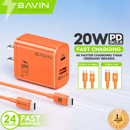 BAVIN PC828 / PC827 20W PD Fast Charging Charger Dual Type-C & USB Port Adapter for iPhone 16 Series