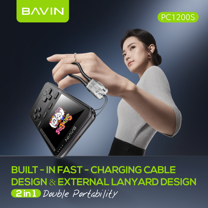 BAVIN Y-PC1200 5000mAh Mini Portable Retro Game Console Powerbank Magnetic Wireless w/ Dual Type-C Cable + Memory Card