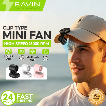 BAVIN BF021 Portable Clip Fan 1200mAh Rechargeable Desk Fan w/High Speed 16000RPM+3 SpeedStrong Wind