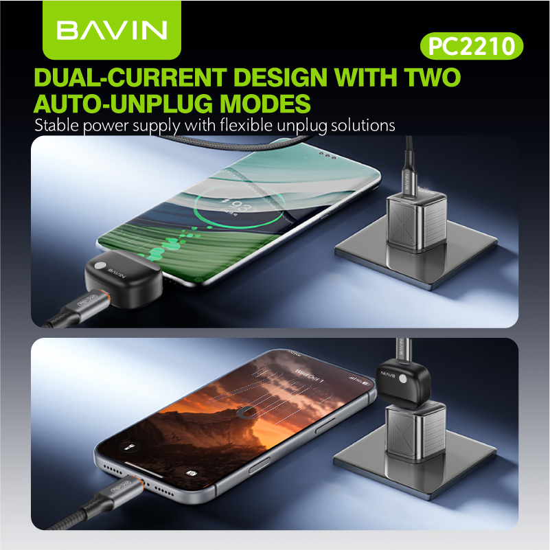 BAVIN PC2210 240W Fast Charging Type-C AI Smart Auto Cut Off Adapter for Laptops,iP & Android Phones