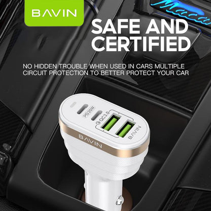 BAVIN PC587 40W Car Charger w/ Dual USB 3.0 + 20W PD Type-C Fast Charging for iPh & Android (Supports iPh17 Series)