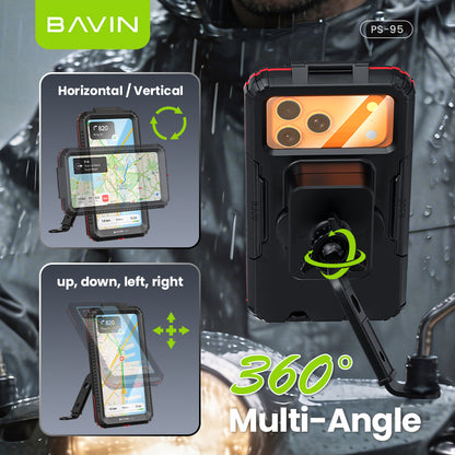 BAVIN PS95 Adjustable Waterproof Motorcycle Bike Phone Holder with 360° Rotation, Anti-Collision