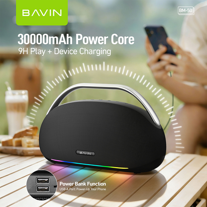BAVIN BM50 300W Portable Bluetooth Powerhouse Speaker + 30000mAh Powerbank Function w/Dual Mic & LED