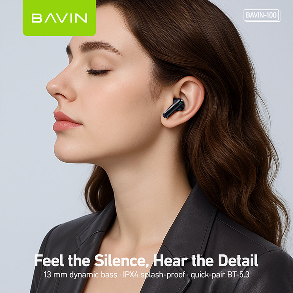 BAVIN HB-BA-100 Wireless Earbuds Bluetooth Hi-Res Audio w/ Touch Control & Mic/ Type-C 4H Playtime Earphones