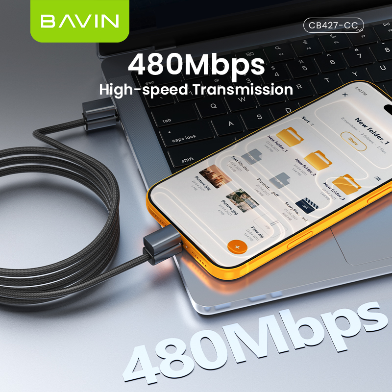 BAVIN CB427 Portable 1m 60W PD Fast Charging Magnetic Type-C Data Cable Braided for iPhone 17, Android