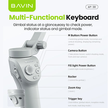 BAVIN P30/P31 Foldable Phone 3-Axis Gimbal Stabilizer w/Tripod/Fill Light/AI Smart Face Tracking