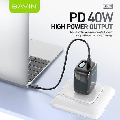 BAVIN PC2020 40W PD Fast Charging AC Adapter Built in Retractable iPhone Cable for iPhone 17/Android /Laptop