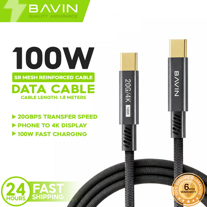 BAVIN HD24 100W Fast Charging Type-C Cable w/ 4K 60Hz Ultra HD & 20Gbps Plug & Play for Multi-Device