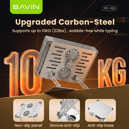 BAVIN PS100 Laptop Stand 360° Rotating Adjustable Angled Metal Holder With Fan Aluminum Alloy Holder