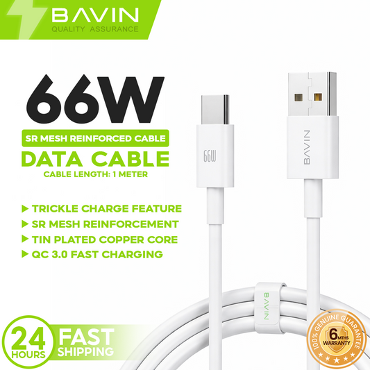 BAVIN CB356 66W Fast Charging Data Cable Support Data Transfer Compatible for USB to TYPE-C