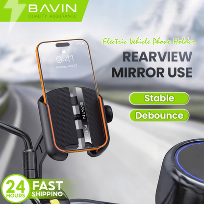BAVIN PS93 Universal 360° Adjustable Shockproof Rearview Mirror Phone Holder Anti-Slip Mount for Motorcycle & Bike