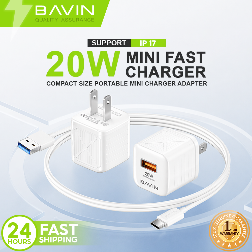 BAVIN PC967 PD 20W Mini Fast Charger Adapter w/ Intelligent Micro Chip for iPhone 16 & Android Phones