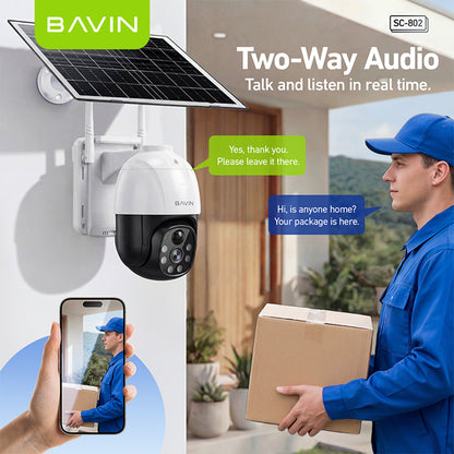 BAVIN SC802 Solar-Powered Outdoor Pan Wireless Security CCTV Camera 5MP HD PTZ Camera w/Weatherproof