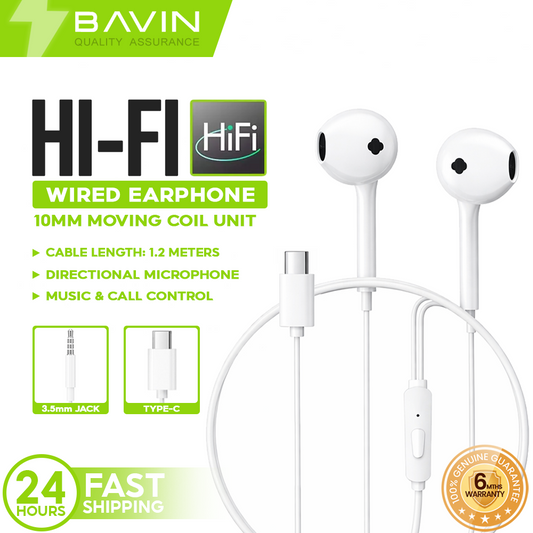 BAVIN HX871 / HX875 Hi-Fi Wired Earphone Stereo Sound Quality Music Compatible for 3.5mm / Type-C