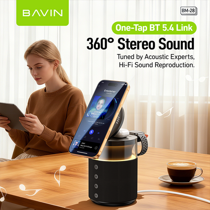 【Christmas Gift】BAVIN BM28 5in1 Multi-function Bluetooth Speaker w/15W Magnetic Wireless Fast Charging