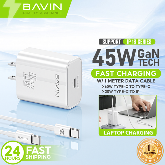 BAVIN PC2066 GaN 45W PD Fast Charging AC Adapter Compatible for Laptops/iPhone 18 Series/Android Devices