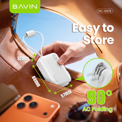 [CCC] BAVIN PC1217 2in1 Portable 10000mAh 22.5W Fast Charging Powerbank Built-in Dual Cables+AC Plug