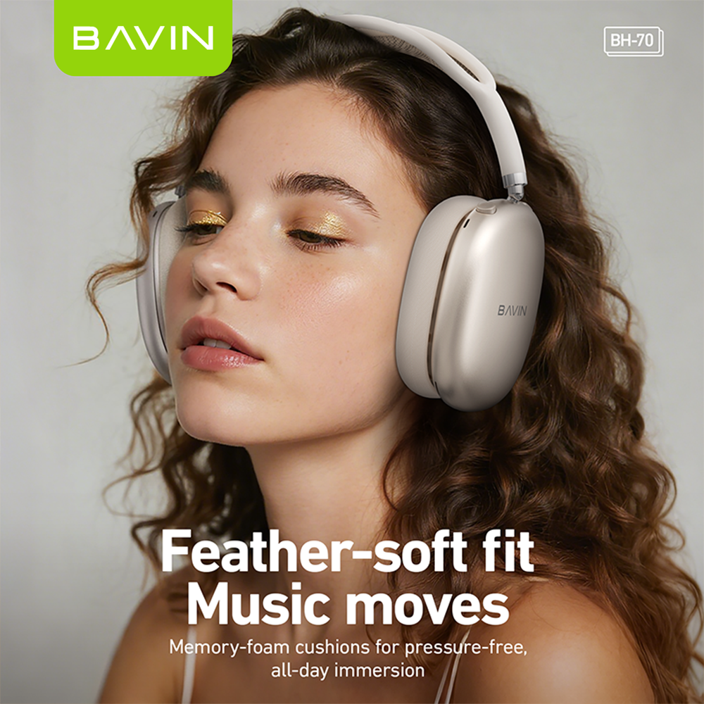 BAVIN HB-BH70 Wireless Bluetooth 6.0 Headphones |40mm Hi-Res Headset w/ Magnetic removable Earpads
