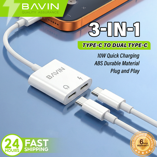 BAVIN O106 3in1 Type-C to Dual Type-C OTG Adapter Hi-Fi Audio & Charging for Phones, Tablet & Laptop