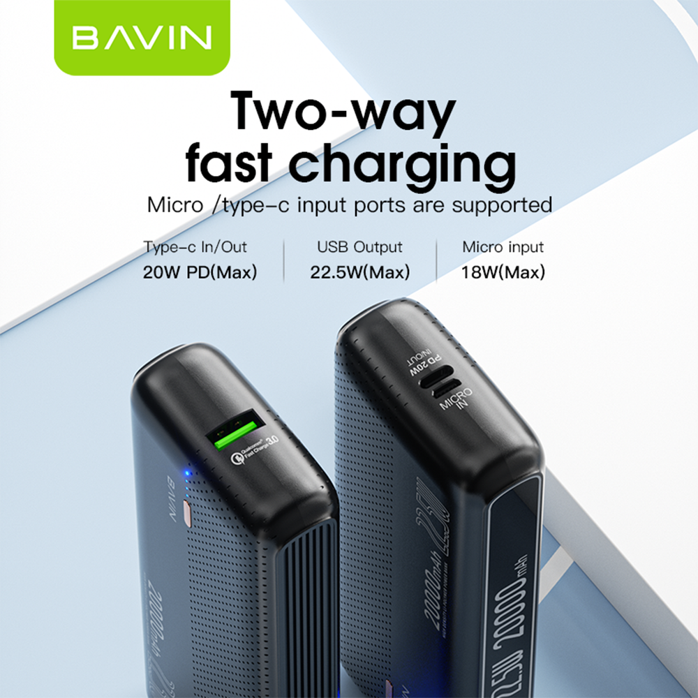 BAVIN Y-PC025 20000mAh Q.C 3.0Compact Fast Charging Powerbank