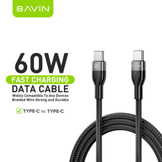 BAVIN U-CB353-XX 60W/30W/18W/12W Fast Charging Data Cable 1M Nylon Braided Cable Wire Type-C