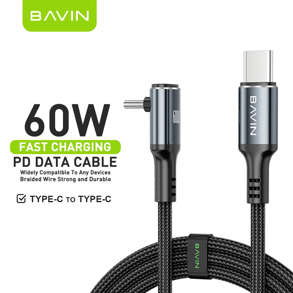 BAVIN U-CB336-XX 60W 30W PD Fast Charging 90° Degree Right Angle USB-C Gaming Data Cable for Type-C / iPh