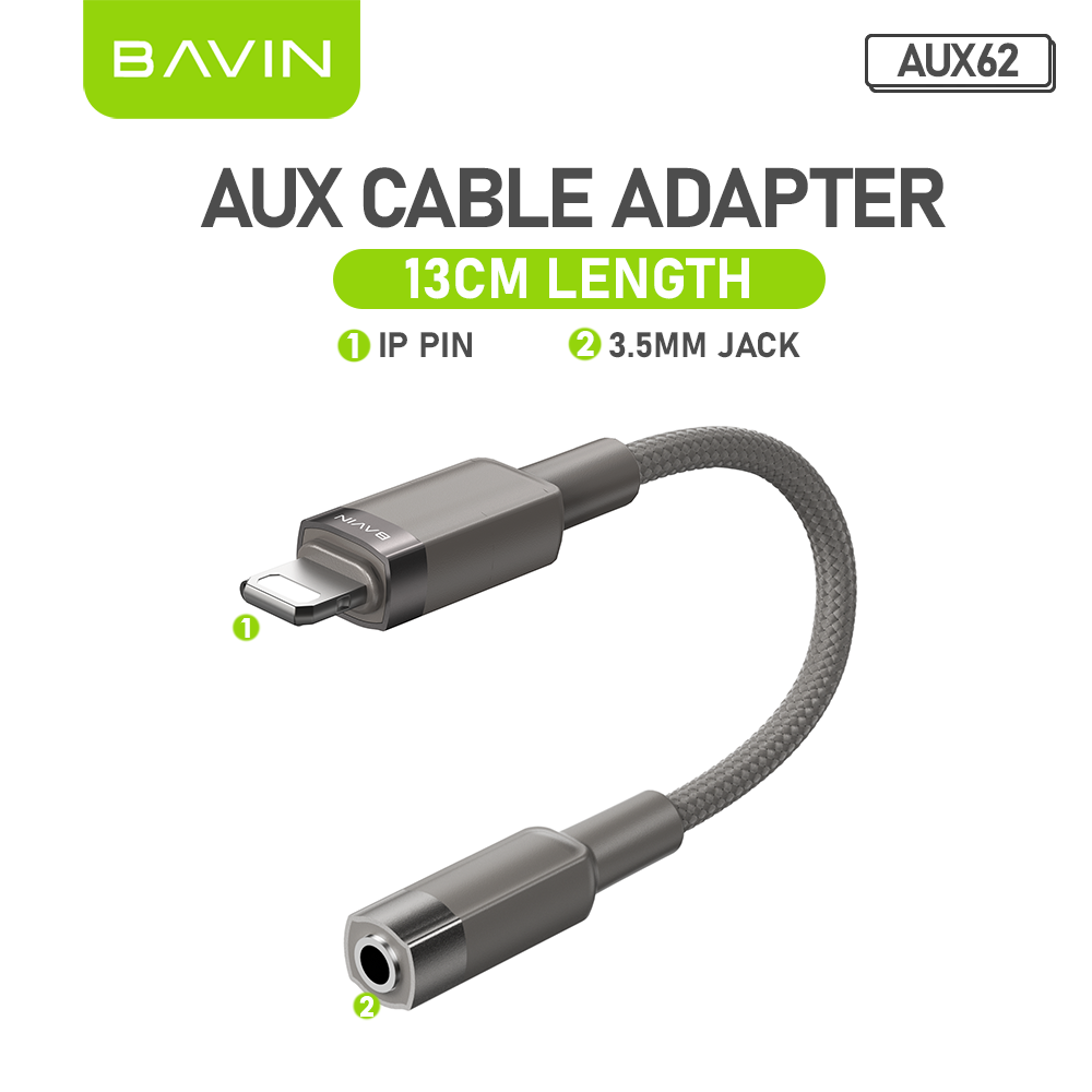 BAVIN AUX62 2-in-1 Hi-Fi Audio & Charge Cable w/iPhone, Type-C to 3.5mm Adapter for Android & iPhone Devices