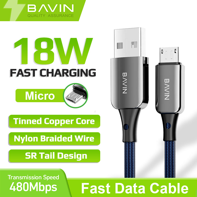 BAVIN U-CB250-M  BK 18W Fast Charging Cable Nylon Braided Suitable for USB to Micro