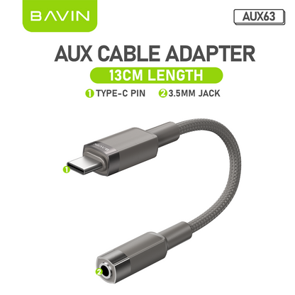 BAVIN AUX62 2-in-1 Hi-Fi Audio & Charge Cable w/iPhone, Type-C to 3.5mm Adapter for Android & iPhone Devices