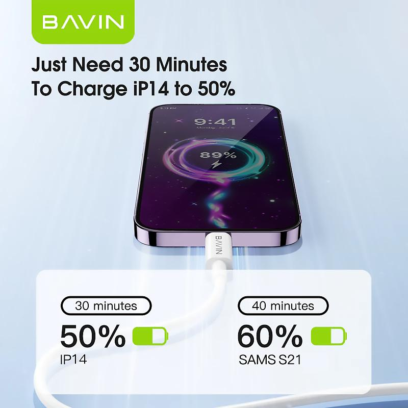 BAVIN U-CB008 12W / 18W / 20W / 60W Fast Charging Qualcomm3.0 Cable Charger High Speed Data Transfer 1/2/3 Meters Cord
