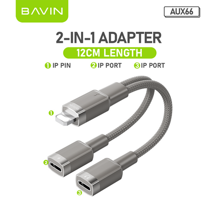 BAVIN AUX62 2-in-1 Hi-Fi Audio & Charge Cable w/iPhone, Type-C to 3.5mm Adapter for Android & iPhone Devices