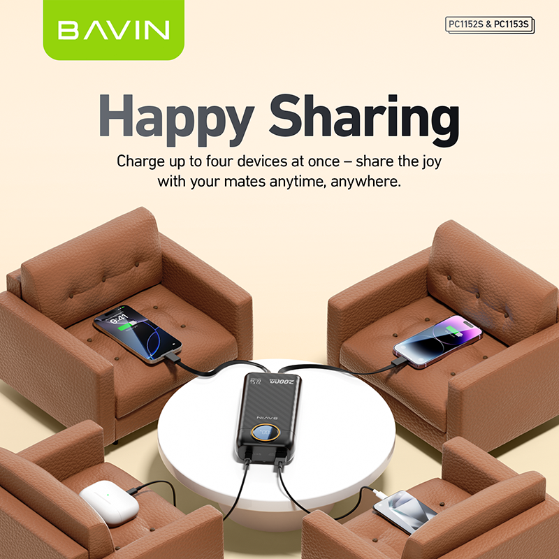 BAVIN Y-PC1152 10000mAh Fast Charging Powerbank 22.5W w/ LED Display & Built-in Dual Cables Type-C / iPh