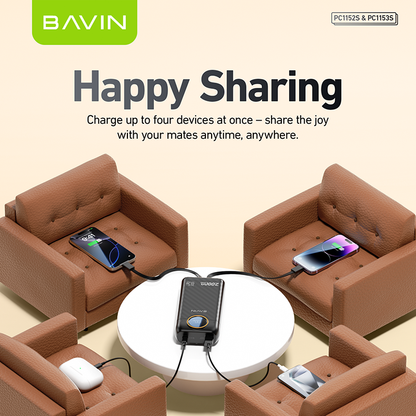 BAVIN Y-PC1152 10000mAh Fast Charging Powerbank 22.5W w/ LED Display & Built-in Dual Cables Type-C / iPh