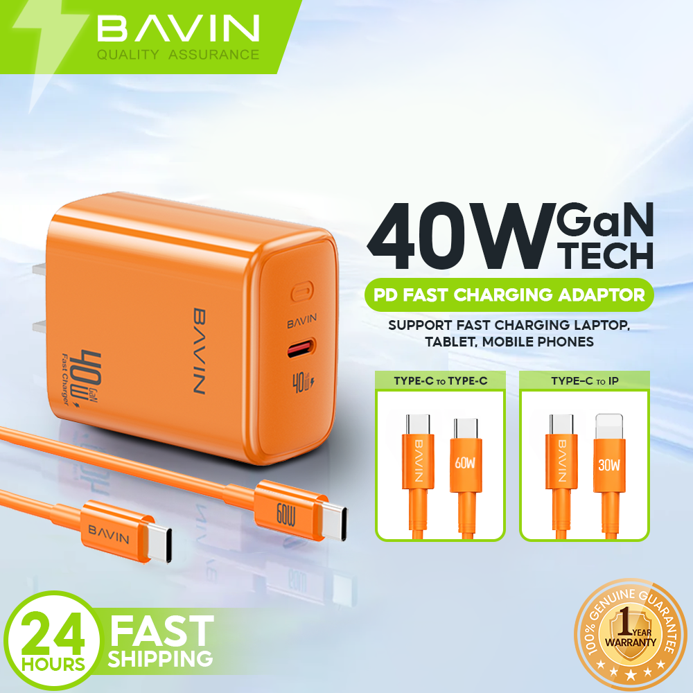 BAVIN PC2092 40W PD GaN Fast Charging Adapter USB-C Wall Charger for Laptop, iPhone 5-17 &Type-C Devices