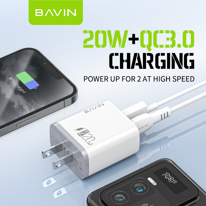 BAVIN PC828 / PC827 20W PD Fast Charging Charger Dual Type-C & USB Port Adapter for iPhone 16 Series