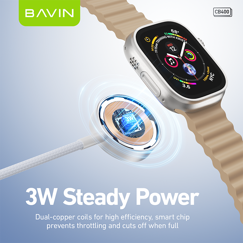 BAVIN U-CB400 3W Magnetic Wireless Charger w/ Smart Chip & Type-C Cable Compatible for iPh Watch Series 1–10/SE/Ultra