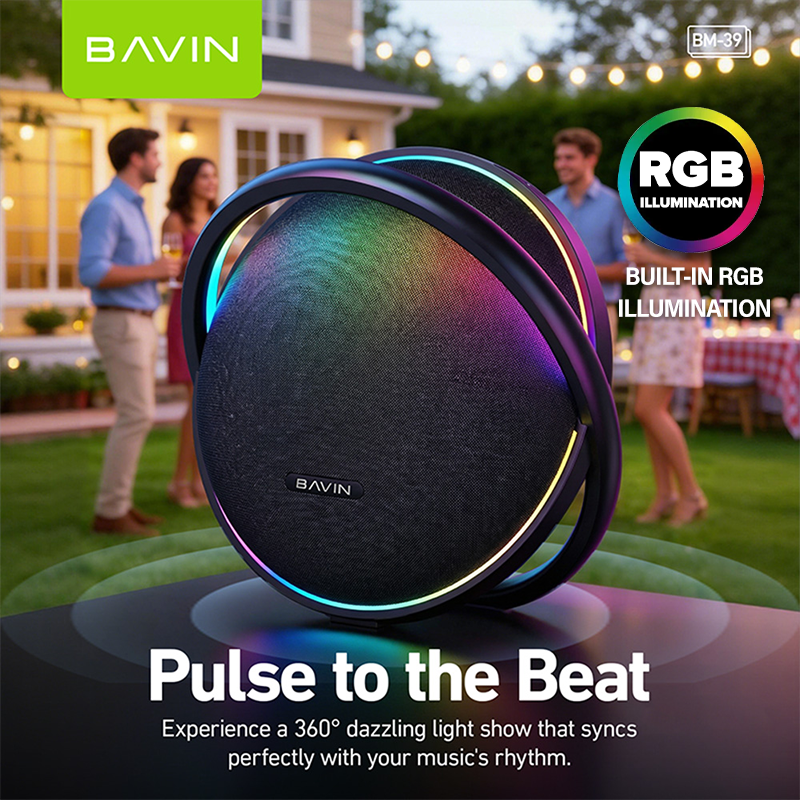 BAVIN BM39 100W Powerful Bass Portable Outdoor Bluetooth Speaker W/RGB & 12000mAh Powerbank Function
