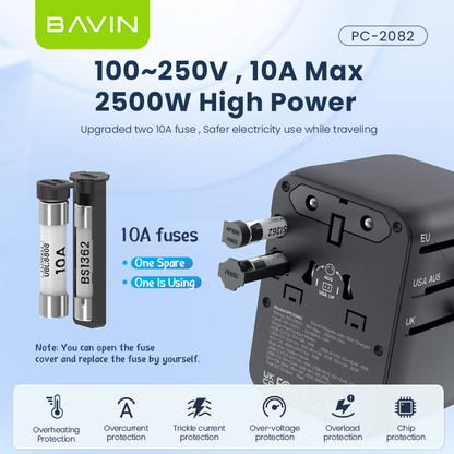 BAVIN PC2080 70W / 45W PD GaN Fast Charging Adapter & Multi-Port Universal Plug Charger for Laptop, Phones & Tablets