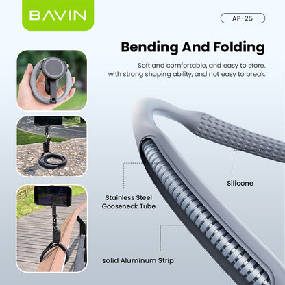 BAVIN D-Z-P25 Magnetic & D-Z-P26 Clip-On Universal Neck Mount Phone Holders | 360° Rotating | Hands-Free Stand for Mobile Phones