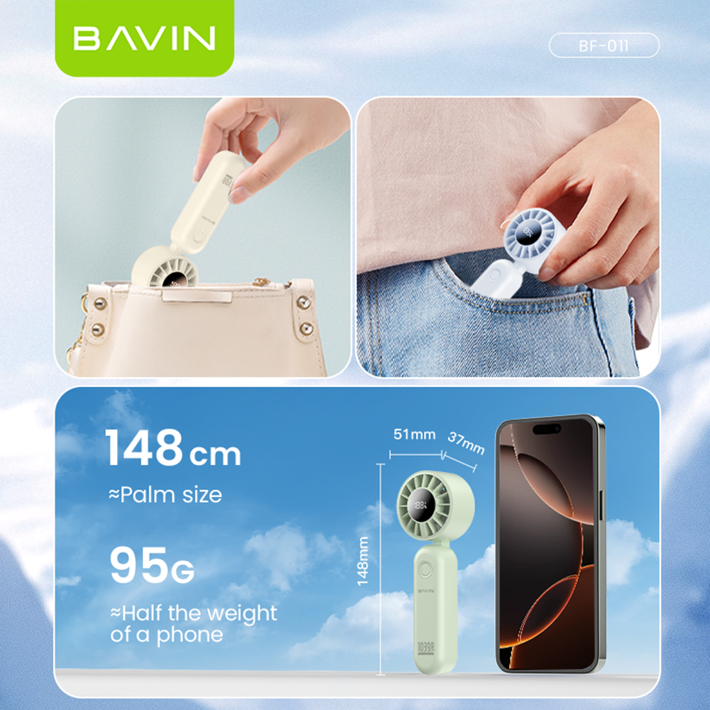 BAVIN BF-011 Portable Ultra Light Mini Handheld Foldable Turbo Fan w/ 5-Speed Wind Level & LED Display