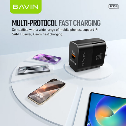 BAVIN PC970 QC3.0 20W Fast Charging Wall Charger High-Speed Power Adapter for Micro / iPhone / Type-C