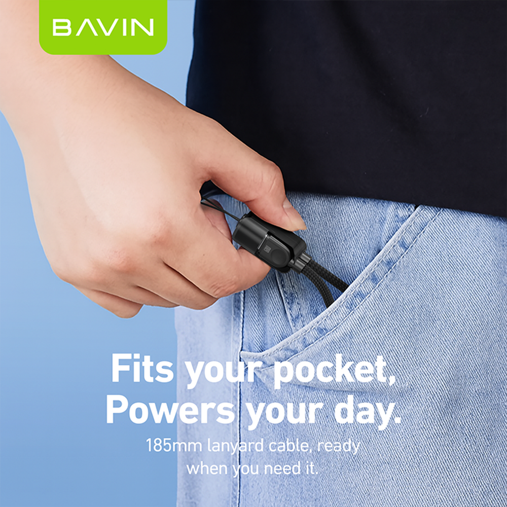 BAVIN CB411 Portable PD 60W Fast Charging 18.5cm Data Cable | Type-C to C / Type-C to iPhone | Lanyard Design Durable