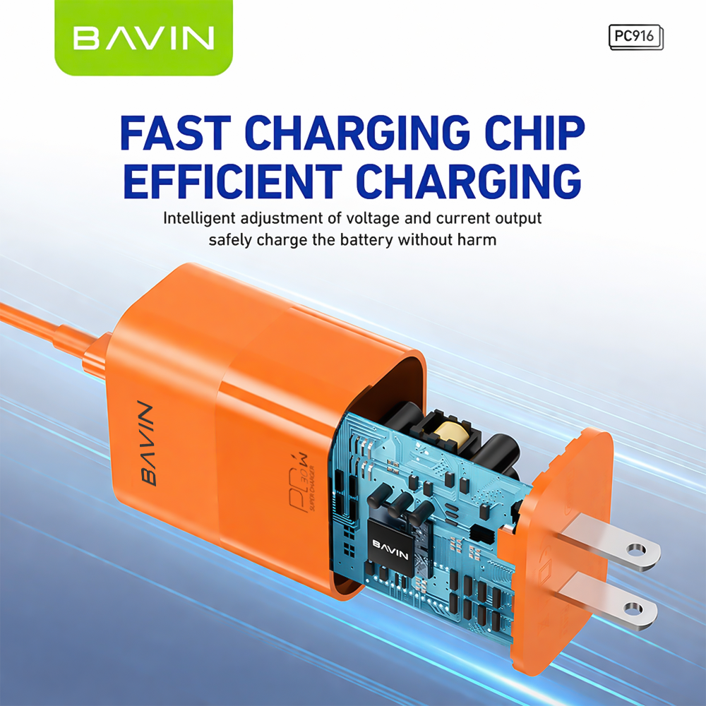 BAVIN PC916 30W PD Fast Charging Wall Charger Compatible for Type-C to Type C & Type-C to iPhone